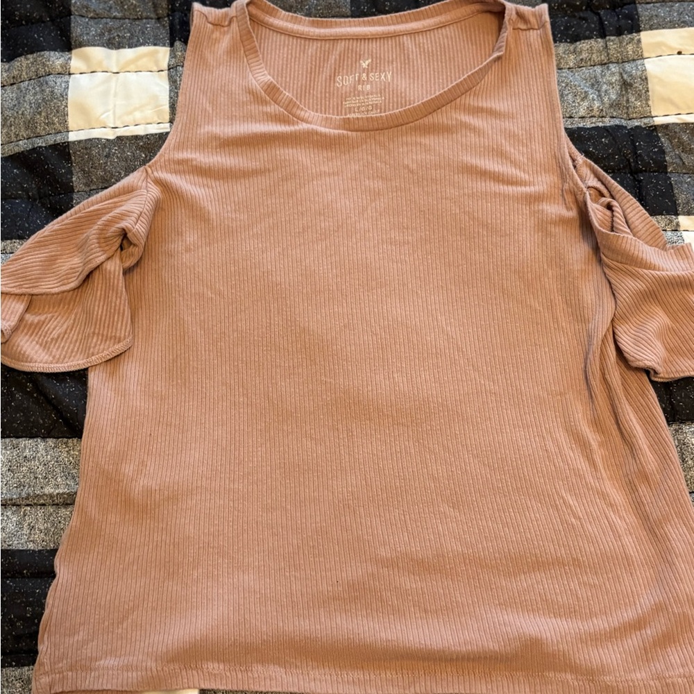American Eagle Outfitters Women's Brown Cold Shoulder Top